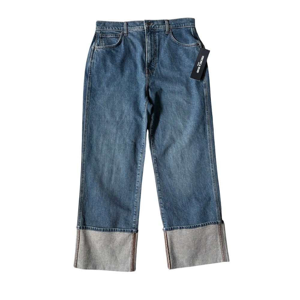 NWT Veronica Beard Dylan High Rise Straight Leg Wide Cuff Jeans Thriller 30 - Picture 2 of 7